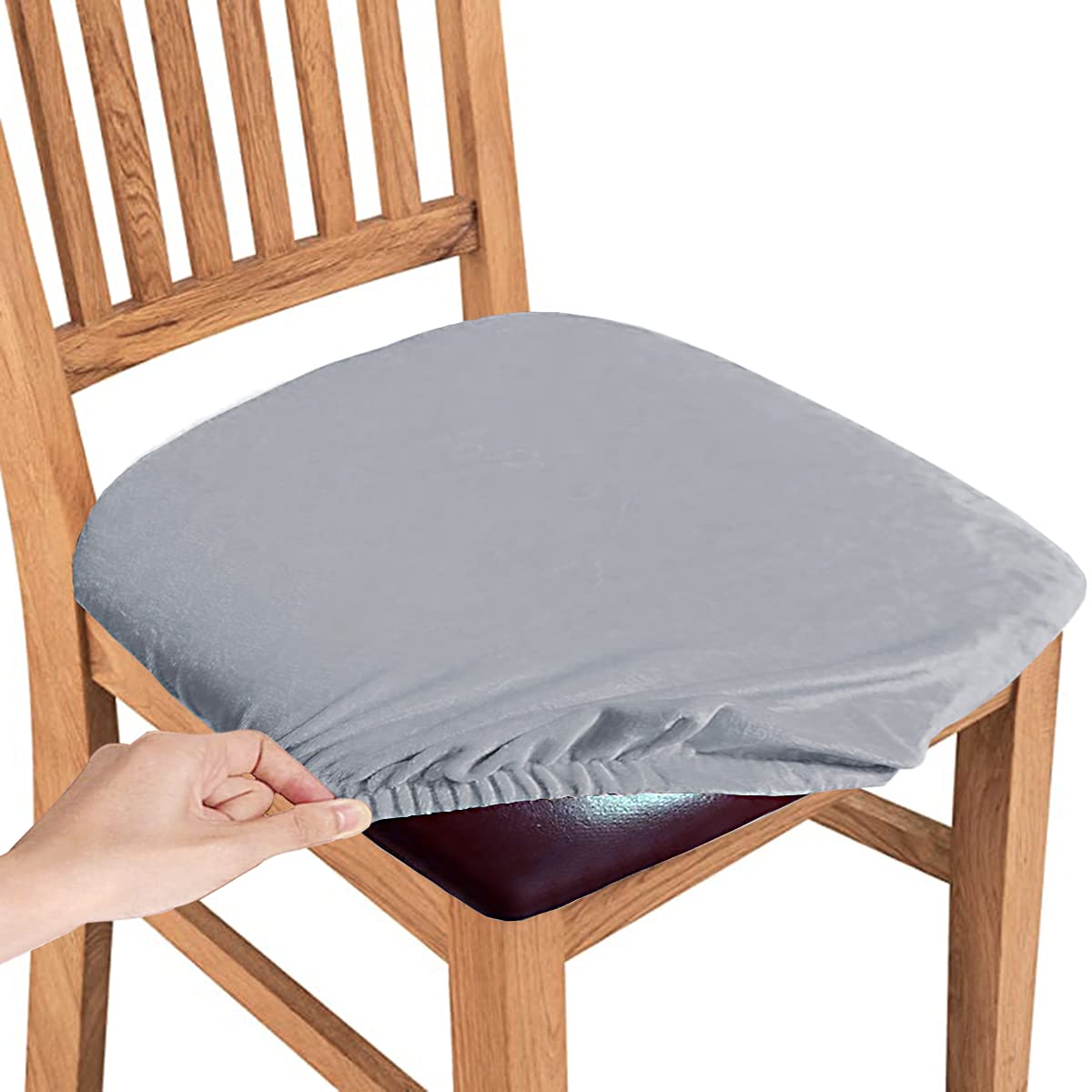 SHILV. HOME Fundas De Terciopelo para Asiento De Silla, Funda De Cojín De Asiento De Silla Lavable Extraíble Elástica con Lazos, Fundas Protectoras De Muebles para Comedor(Gris Plateado,Set of 6)