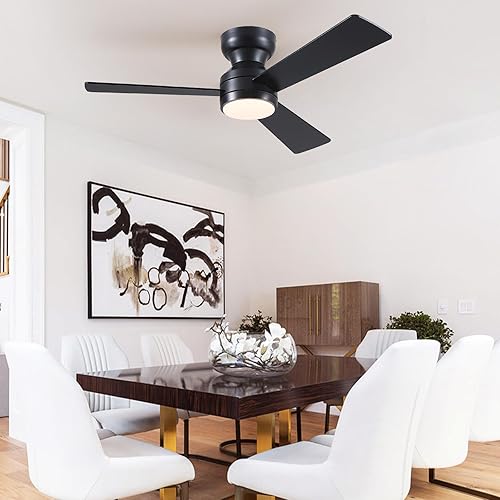 Miniatura 9 de Asyko Ventiladores de techo de 42 pulgadas con luces, ventilador de techo moderno blanco con control remoto y aplicación, 6 velocidades y función de