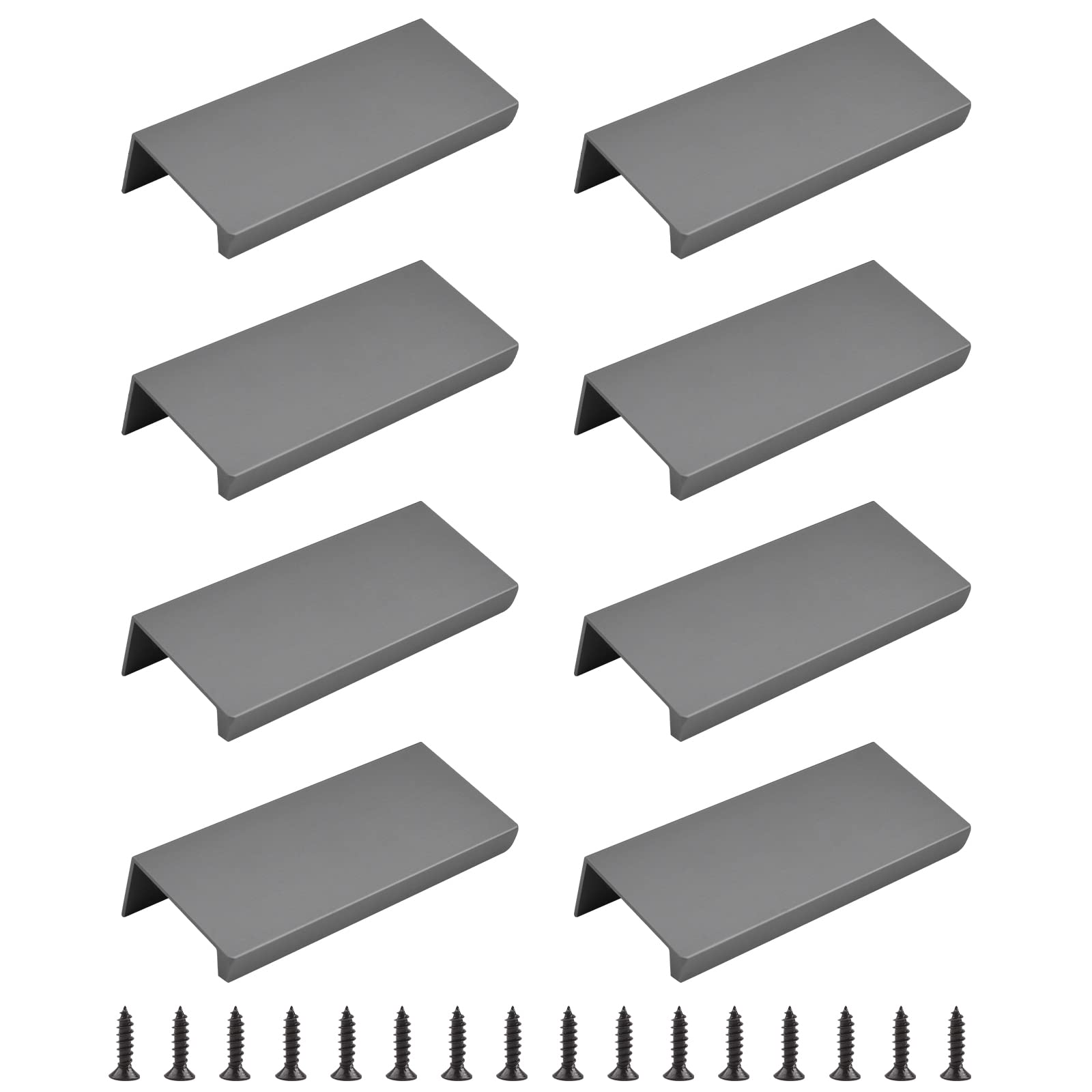 Morobor Matte Gray Finger Edge Pull, 8Pcs Concealed Modern Style Drawer Handle, Right Angle Aluminum Alloy Invisible Wardrobe Handle For Cabinet Hardware, 80Mm