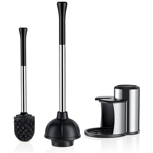 HAMITOR Toilet Plunger and Bowl Brush Set - Stainless Steel