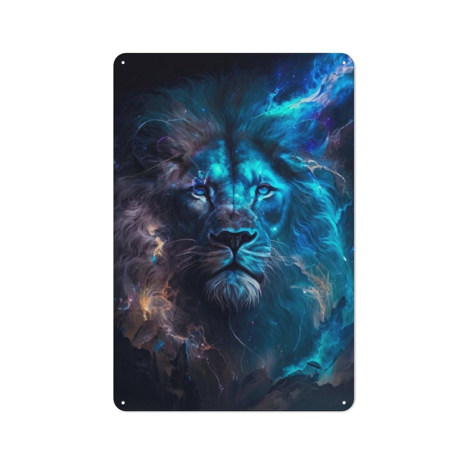 Junmoney Blue Celestial Lion Metal Plaque 30X20cm With For Garage Wall, Vintage Decor, Autumn Home Decor For Collectors Of Metal Signs