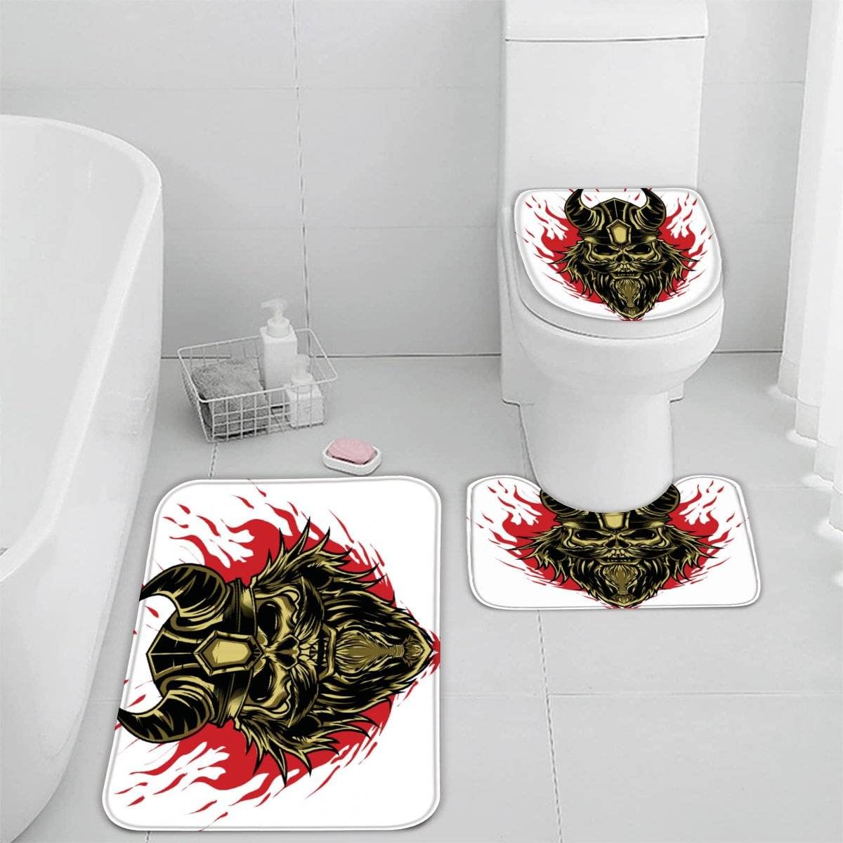 Genérico Alfombra de baño, alfombras de baño Negras escandinavas, Alfombra de baño de Lujo de Microfibra, Juego de alfombras absorbentes, Alfombrillas de baño vikingas Vintage, Alfombrilla de pedesta