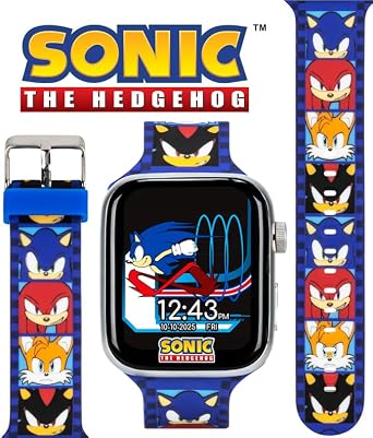 Sonic The Hedgehog Kids Smartwatch Bluetooth Calling, Messages, Camera, Music, Sleep Tracker, Fitness & Activity Apps 6 Watch Faces, Touchscreen, USB Rechargeable Fits Wrists 5.5 to 8