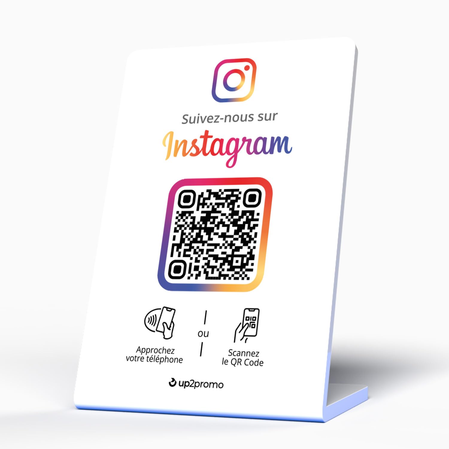 Instagram Présentoir/écran/panneau avec NFC & QR – Aidez vos clients à vous suivre facilement sur Instagram (blanc)