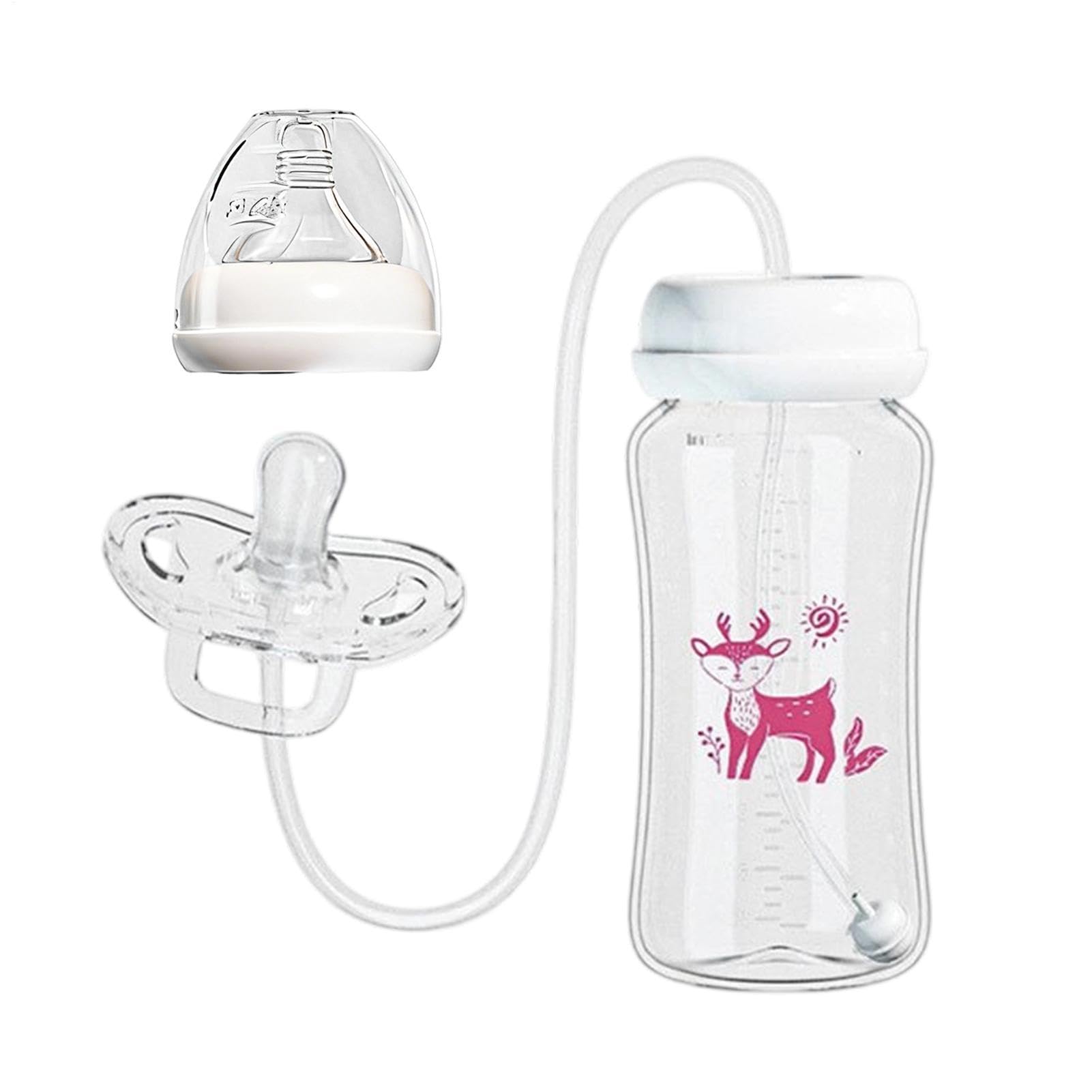 Hand Free with Milk Bottle, Anti-Colic Milk Bottle with Hands-Free Design & Detachable Straw Nipple, Fast Flow Milks Bottles for Kids 3 Months and Older, Home Bedroom Living Room Hotel