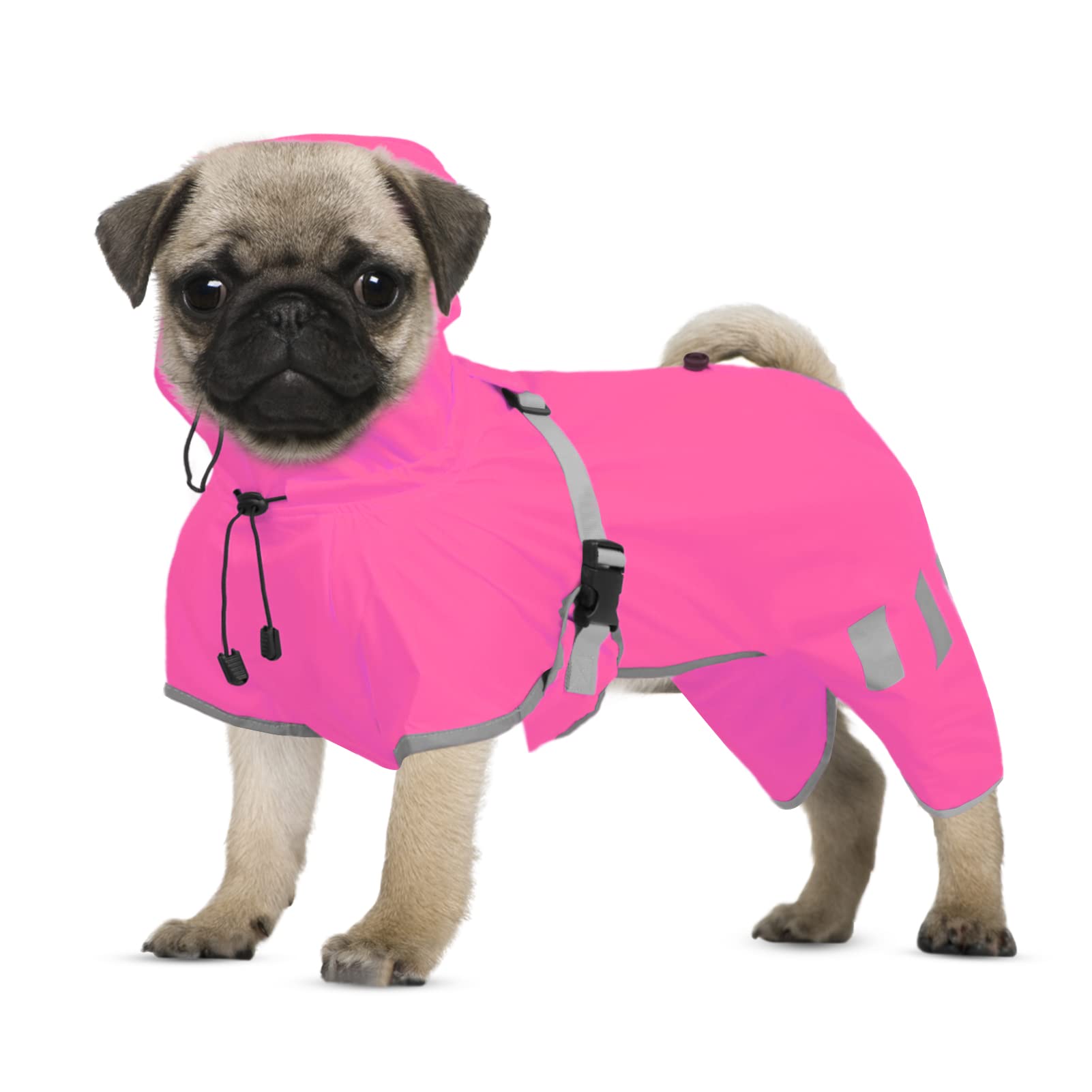 ASENKU Dog Rain Jacket with Reflective Strip Adjustable Belly Strap Lightweight, Four-Leg Design with Hood