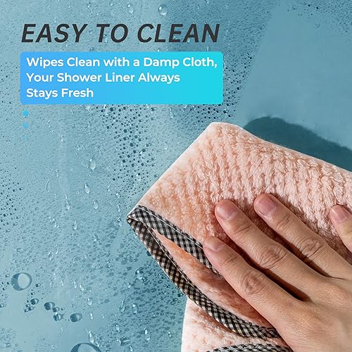 Image of AmazerBath Teal Shower Curtain Plastic 72x72 Inches, Premium PEVA Shower Curtain with 3 Big Weighted Stones and 12 Rustproof Grommets