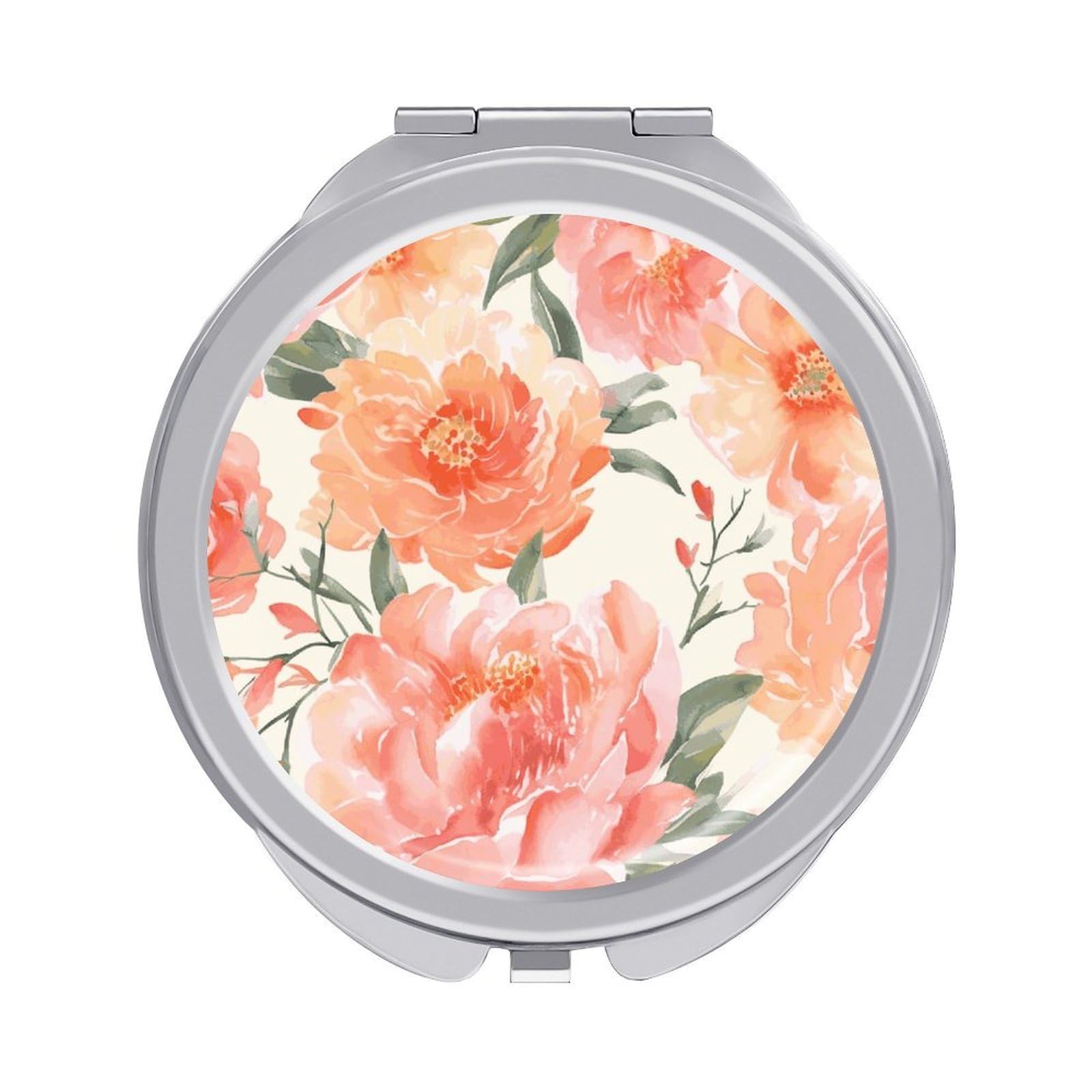 FekiLoot Peach Peony Travel Makeup Mirror 2 X /1 X Magnifying Slim Pocket Mirrors Compact for Purse Travel Makeup Mirrors for Pocket, Handbag, Purse Women Gift