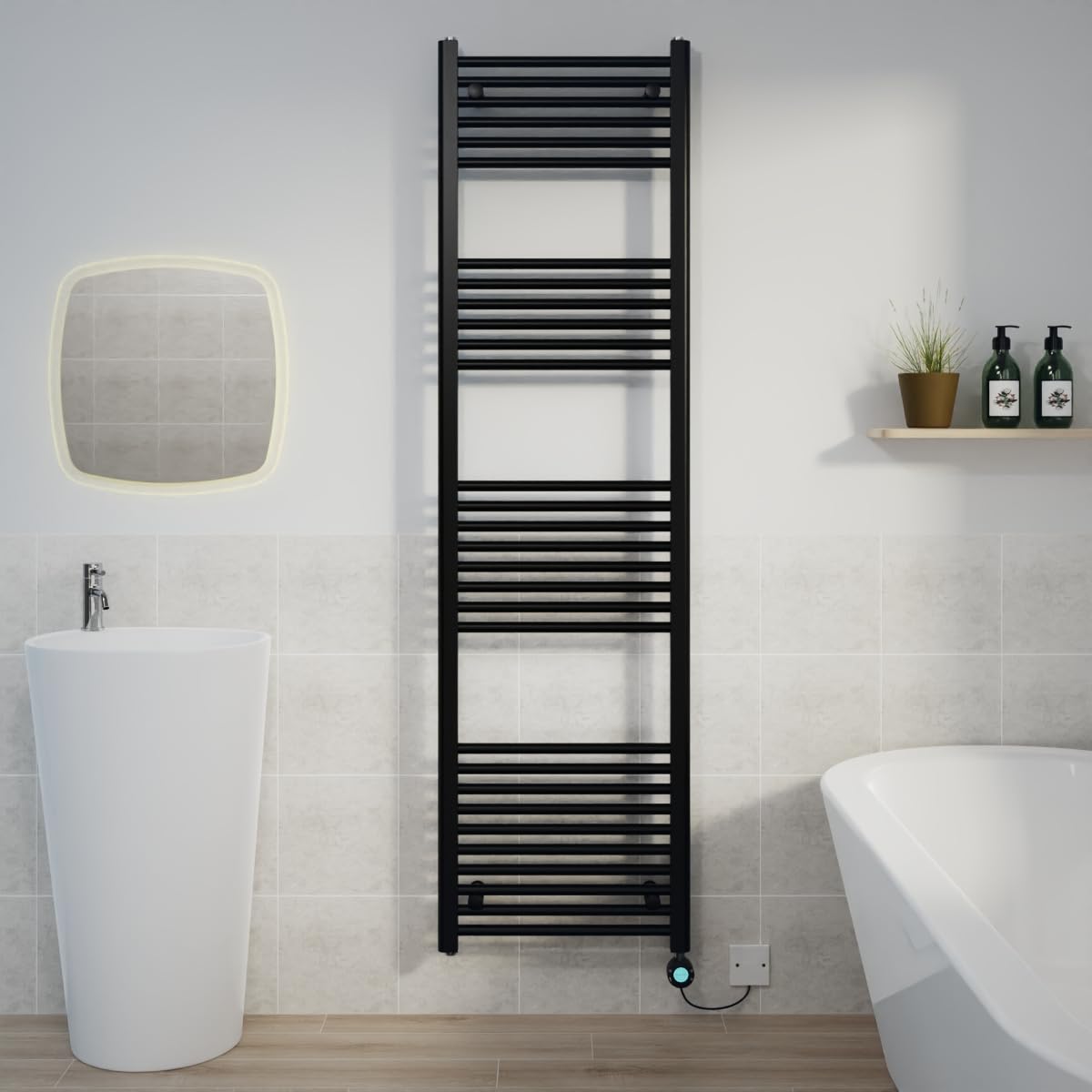 Warmehaus Black Electric Heated Towel Rail Straight Thermostatic Bathroom Towel Radiator with Timer - 1800x500mm 800W — image 1
