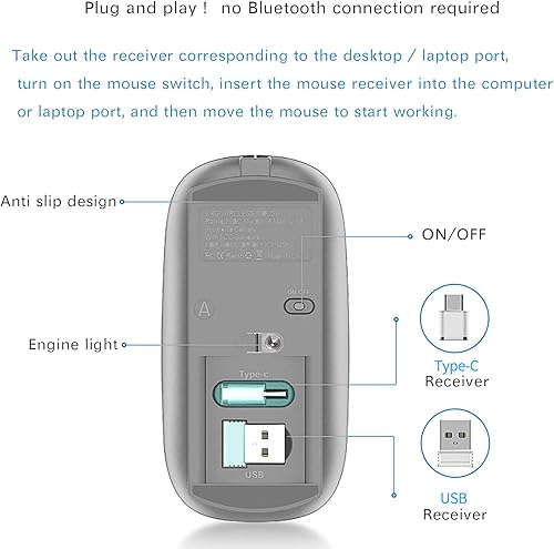 Miniatura 4 de JETTA Mouse inalámbrico para MacBook Pro, MacBook Air, portátil, escritorio, Chromebook, Win781011, PC, color gris