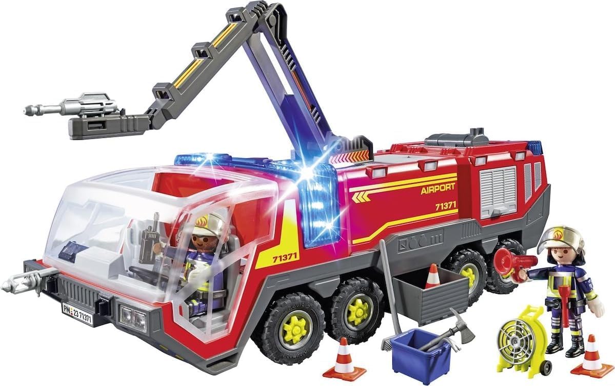 PLAYMOBIL City Action 71144 SWAT pojazd terenowy, nowoczesny SEK ze światłem i dźwiękiem, 71371 gaśniczy na lotnisku