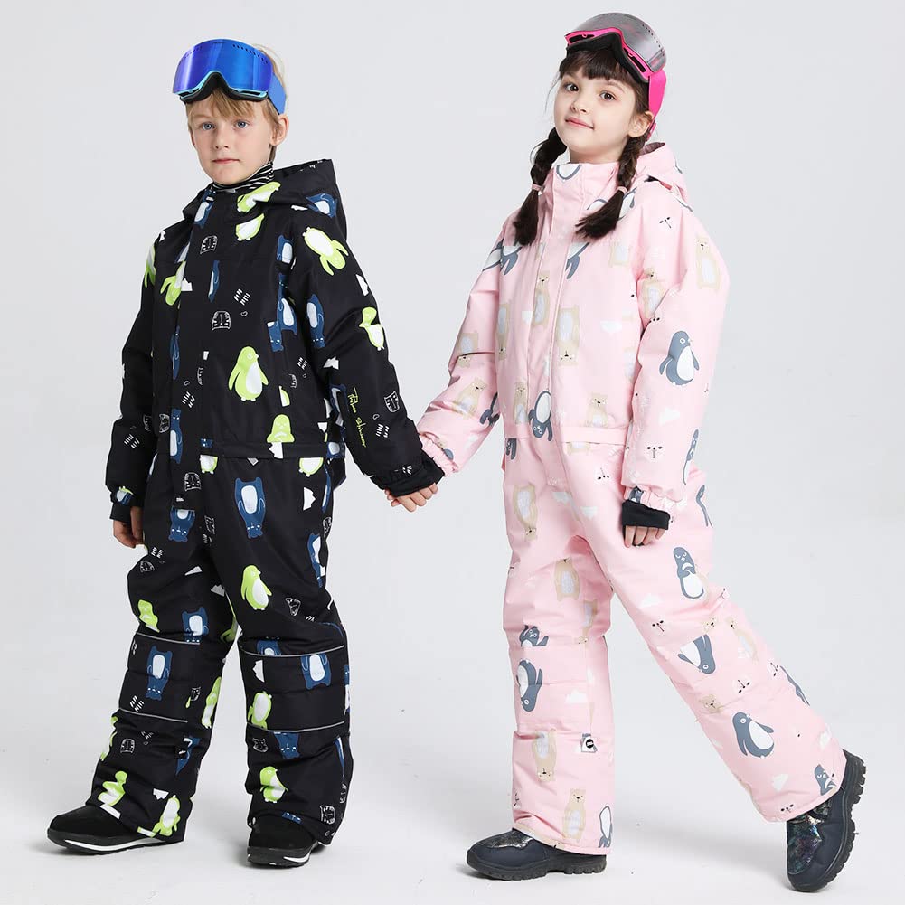 Unisex Kinder Skianzug mit Kapuze Schneeanzug Mädchen Jungen Funktionsanzug 2 teilig Schneejacke + Schneehose Wasserdicht Verdickte