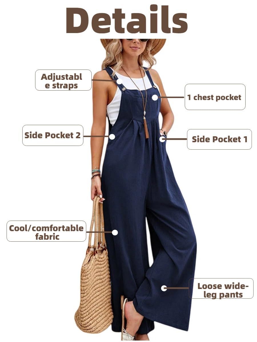 Salopette Donna Estiva Casual Pantaloni Baggy Oversize Allentata Tuta Jumpsuit con Tasca Vestibilità Ampia Tuta in Cotone Donne Casual Playsuit Pantaloni da Lavoro Sciolto Pagliaccetto da Donna Comoda