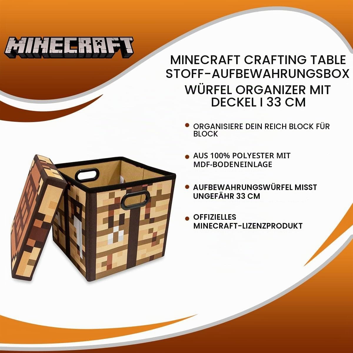 Minecraft Stoff-Aufbewahrungskorb mit Deckel, 33 cm
