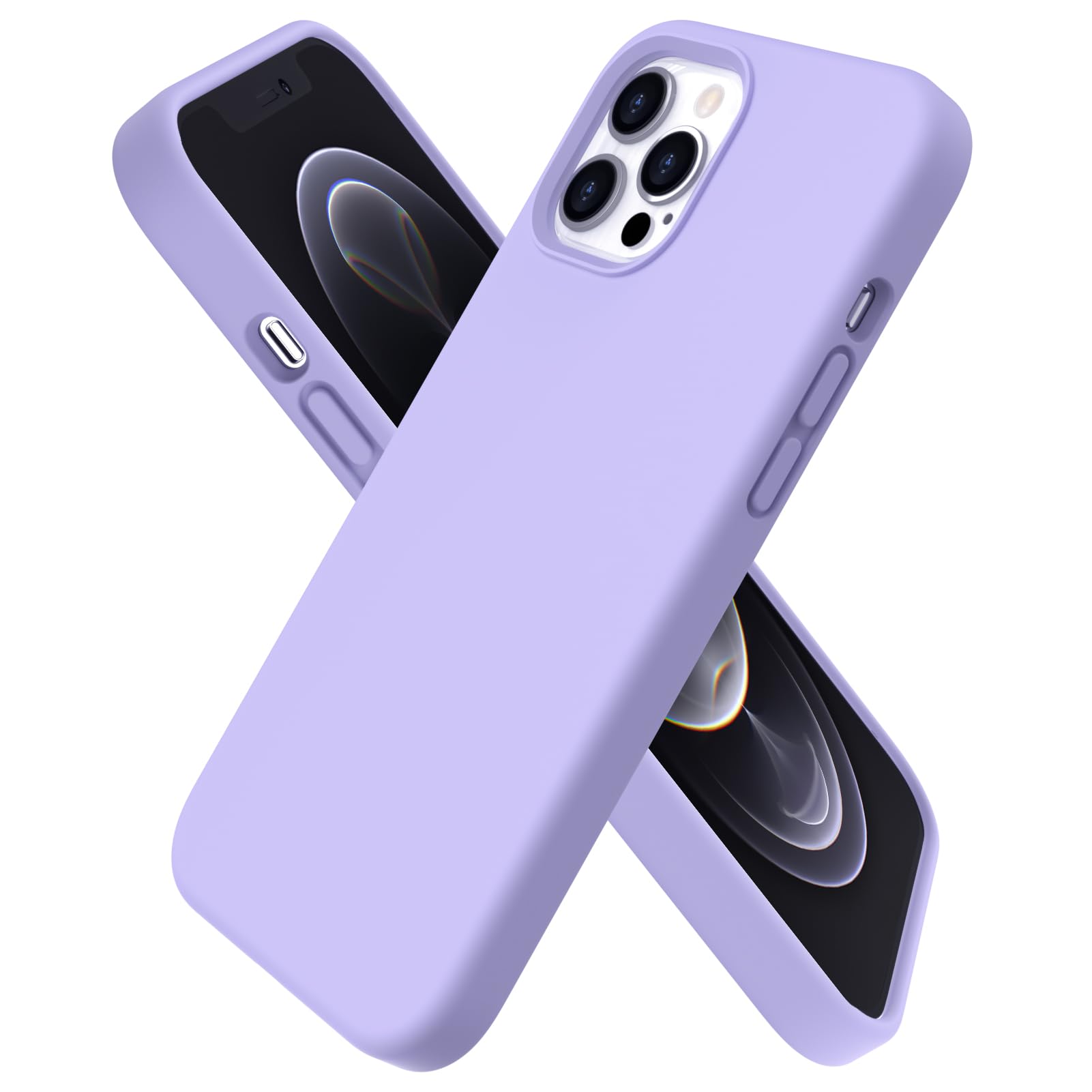 ORNARTO Compatible with iPhone 12 PRO MAX Case 6.7", Slim Liquid Silicone 3 Layers Full Covered Soft Gel Rubber Phone Case Protective Cover with