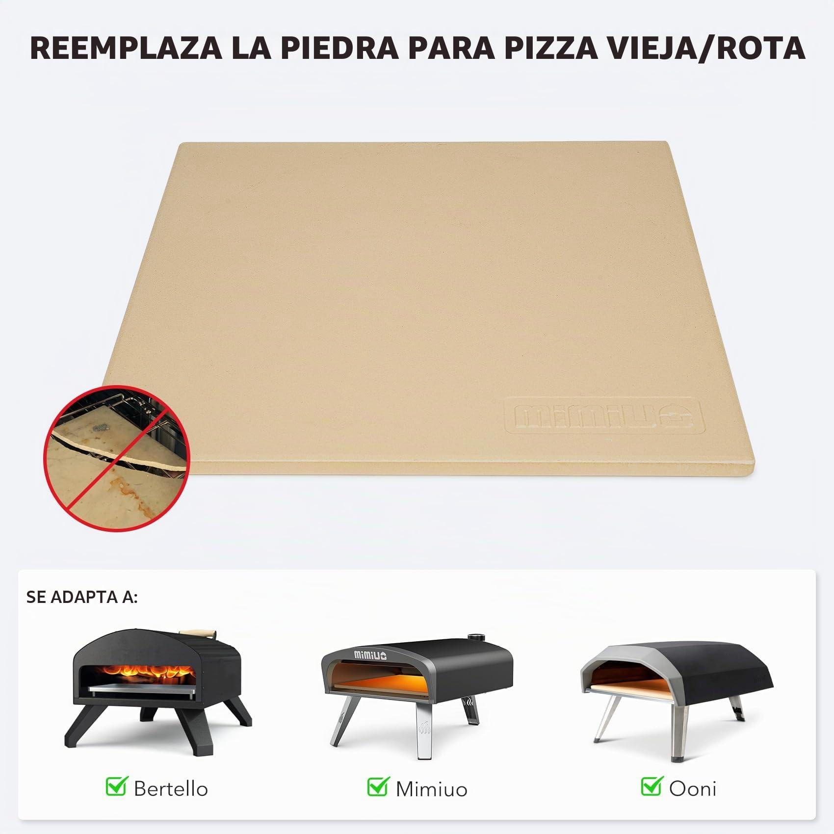 Mimiuo Piedra para Pizza para Horno y Parrilla de Gas, Piedra Cordierita Pizza para Horno de Ooni y Barbacoa（33 * 33cm）