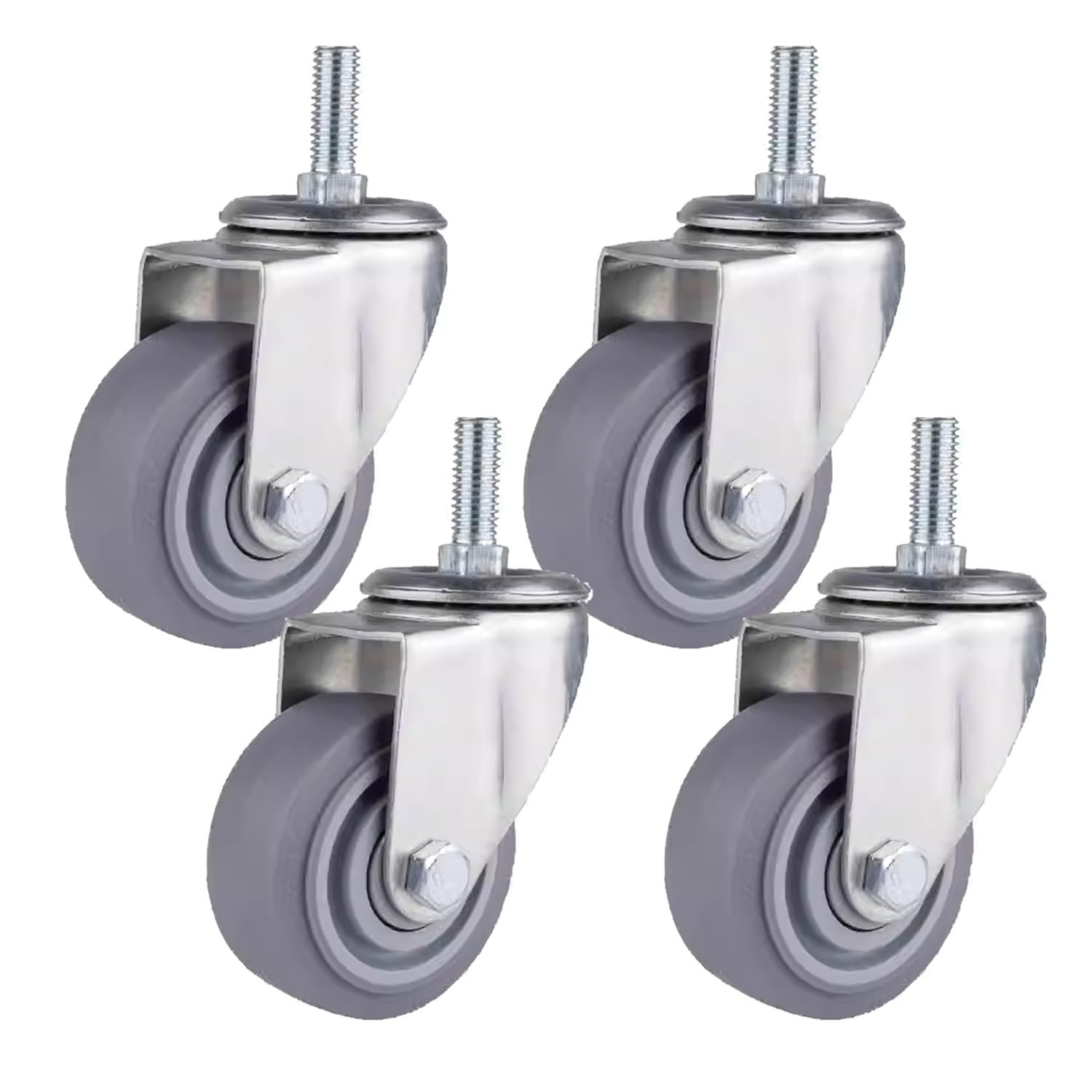 MXXQRHF M12 Threaded Stem Caster Wheels Set of 4 3Inch Swivel Casters with Brake 75/100mm NonSlip Rubber Industrial Wheels for Carts and Cabinets
