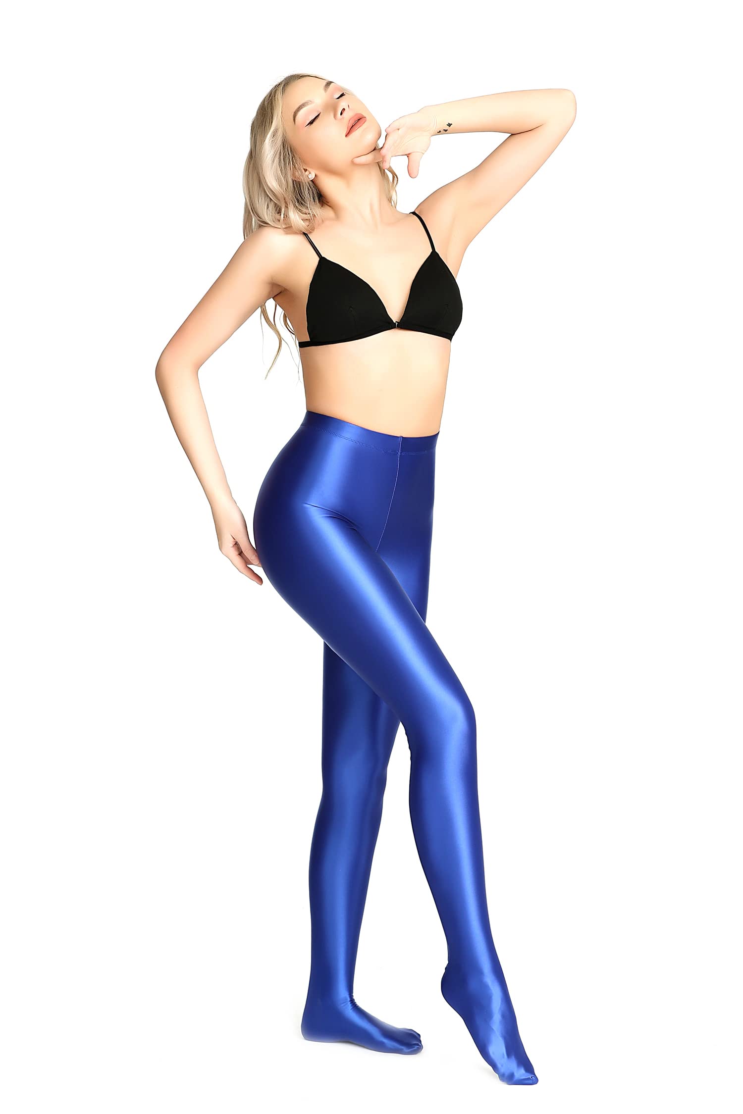 blickdichte glänzende Strumpfhose in Übergröße, Wet-Look, Fuß, glänzende Strumpfhose, Pilates-Yogahose, hohe Taille