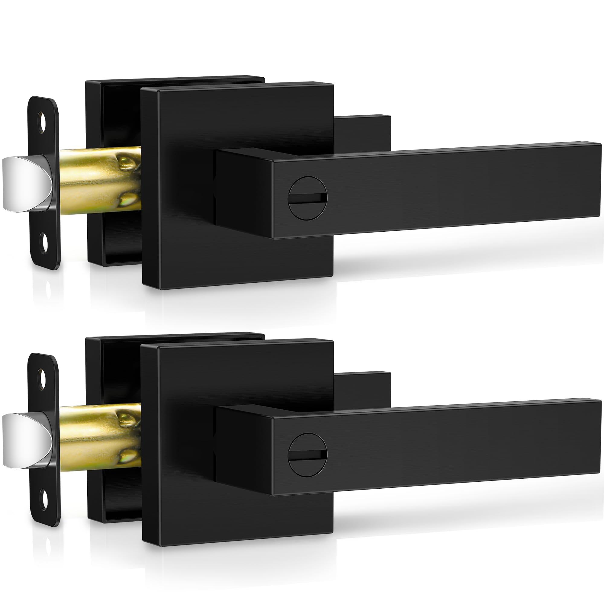 Photo 1 of Plustool 2 Pack Matte Black Door Handles Interior, Keyless Interior Door Knobs, Privacy Door Locks for Bedroom Bathroom, Heavy Duty Square Door Lever Locksets, Reversible for Left&Right Handled Doors