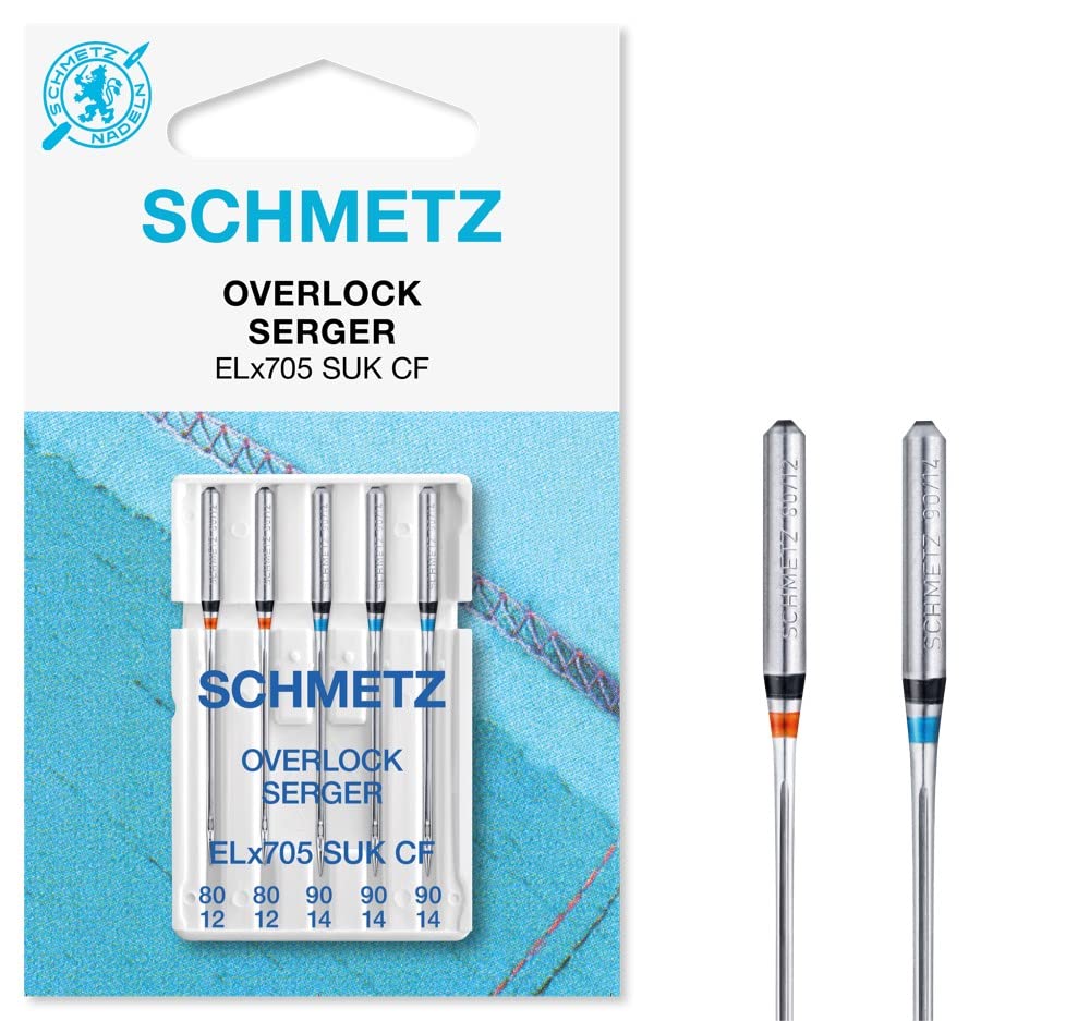 SCHMETZ Overlock/Serger ELx705 SUK CF Coverstitch Ballpoint (Chrome) Sewing Machine Needles for Overlock Machines, Mixed Assorted Sizes 80/12 & 90/14*
