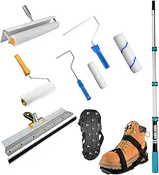 Kit de ferramentas de cimento autonivelante, ancinho autonivelante, sapatos pontiagudos para piso epóxi, rolo cravado para autonivelamento, poste telescópico