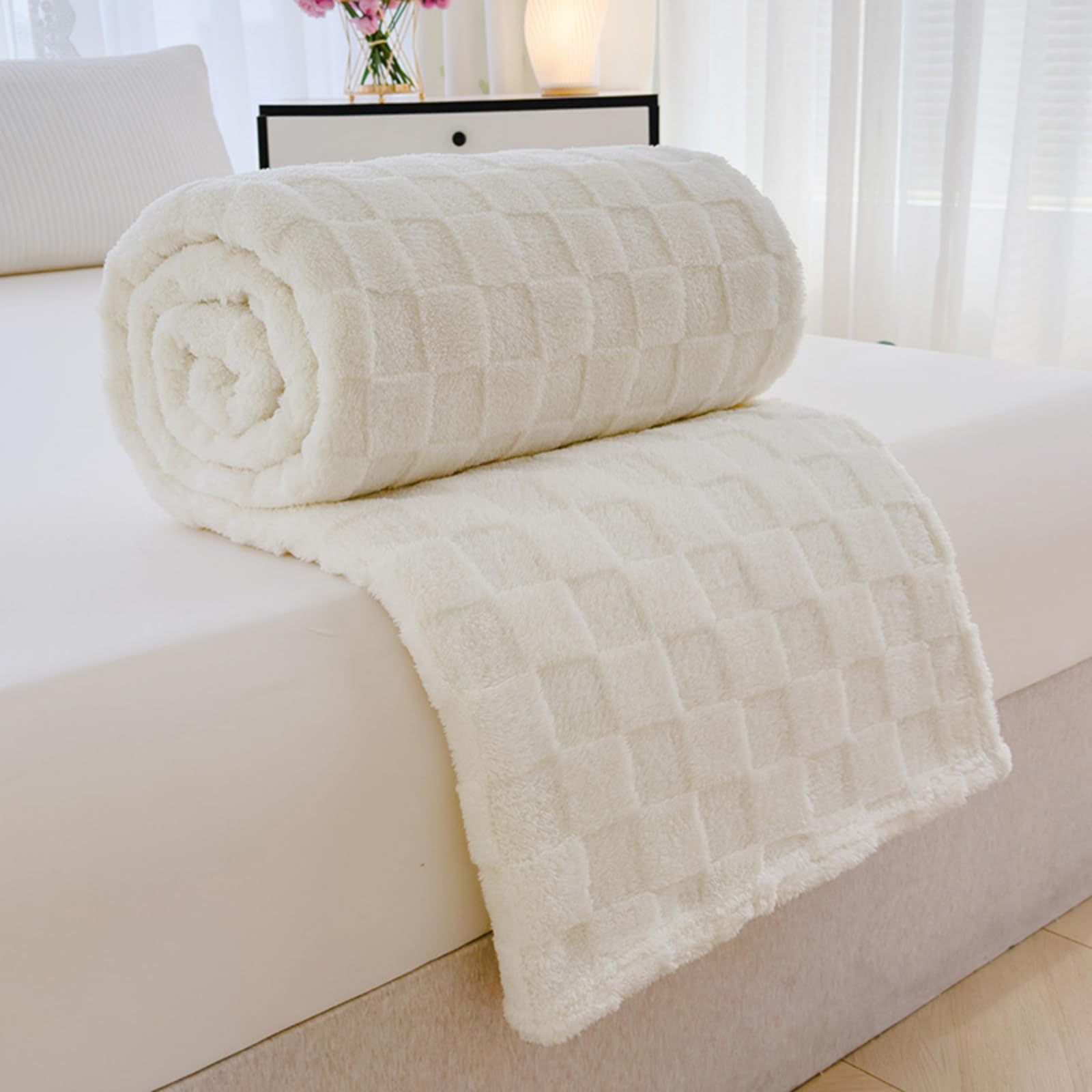 Highdi Manta Cama 90 135 150 180, Manta Sofa Grande Verano y Invierno Suave Cálida Mullida Microfibra Niños Adultos para Sofas, Sala de Estar (100 * 150cm,TH Blanco)