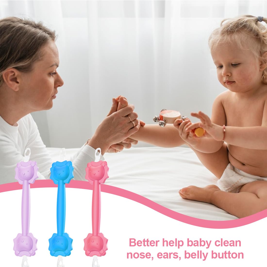 3 pezzi Nasenreiniger Baby, Igienico, Adatto per Casa e Viaggi, Silicone Orange Booger Remover Stick di Rimozione del Cerume, Uso Sicuro per la Cura del Neonato, Orecchie Bambini, Ear Cleaner