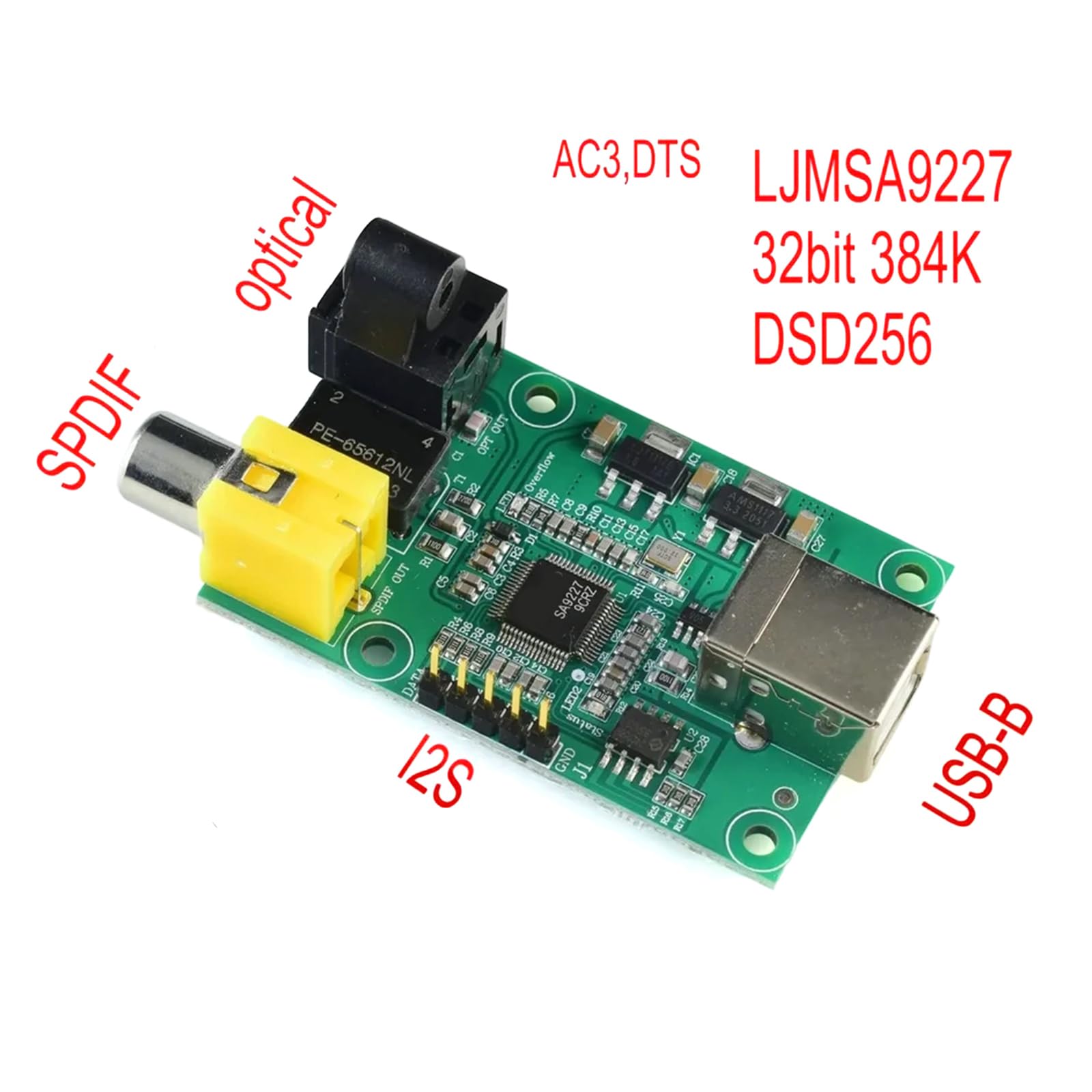 Compatibilité universelle, carte convertisseur USB vers SPDIF, prend en charge l'audience haute résolution jusqu'à 32 bits, 384 kHz, DSD256 Auditory