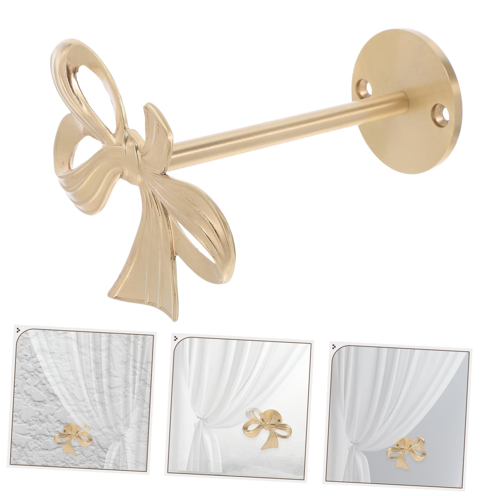 Vintage Crochet Bow Curtain Holdbacks Brass Wall-Mounted Tiebacks Retro Hooks for Drapery Coat Hat and Key Storage in Bedroom