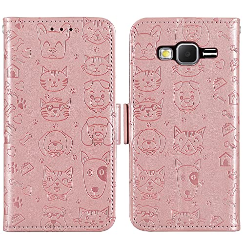 FDCWTSH Compatible with Samsung Galaxy Grand Prime J2 Prime Wallet Case Wrist Strap Lanyard Leather Flip Card Holder Stand Cell Accessories Folio Phone Cover for Glaxay 2 2J Plus Women Men Rose Gold