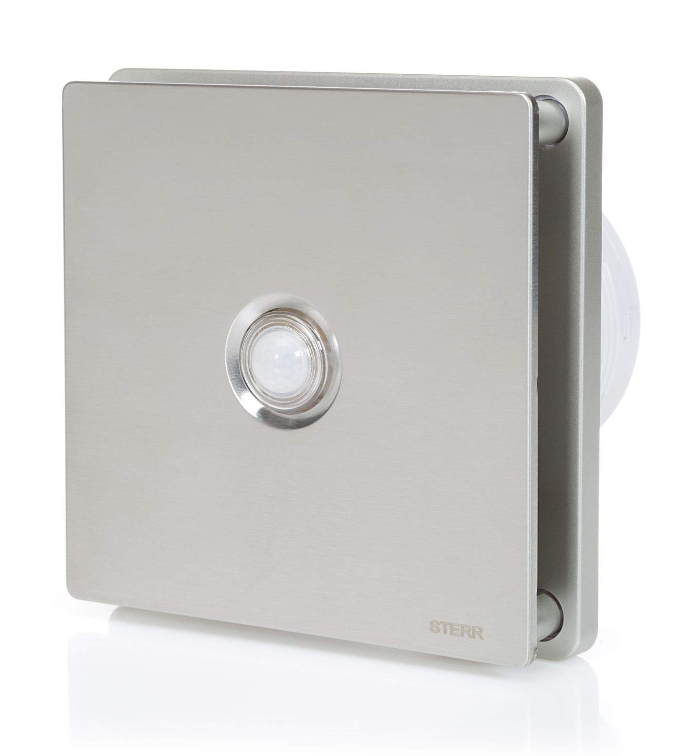STERR Silver Ventilador de baño 100mm con PIR - Ventilador de baño - Frente de acero inoxidable - Aspecto moderno - BFS100P-S - 10W