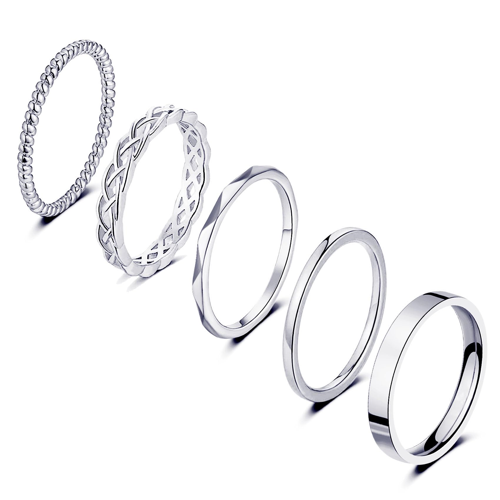 HonsnyRings Stacking Rings for Women Stackable Silver Rings Thin Rose Band Ring Set Simple Midi Thumb Finger Ring Size 4-11