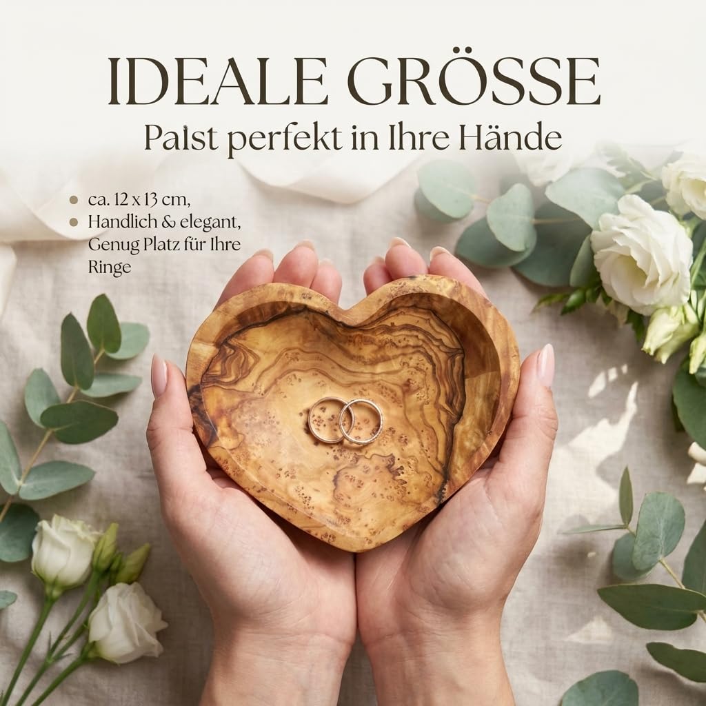 Cuscino per anelli matrimonio in legno d'ulivo, personalizzato – Ciotola in legno fatto a mano a forma di cuore