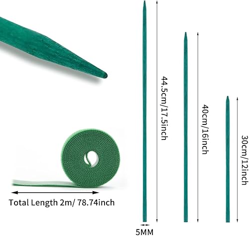 Miniatura 3 de 30 estacas de jardín de bambú verde de 16 pulgadas, palos de soporte de plantas de madera con lazos de jardín y correa de nailon para plantas