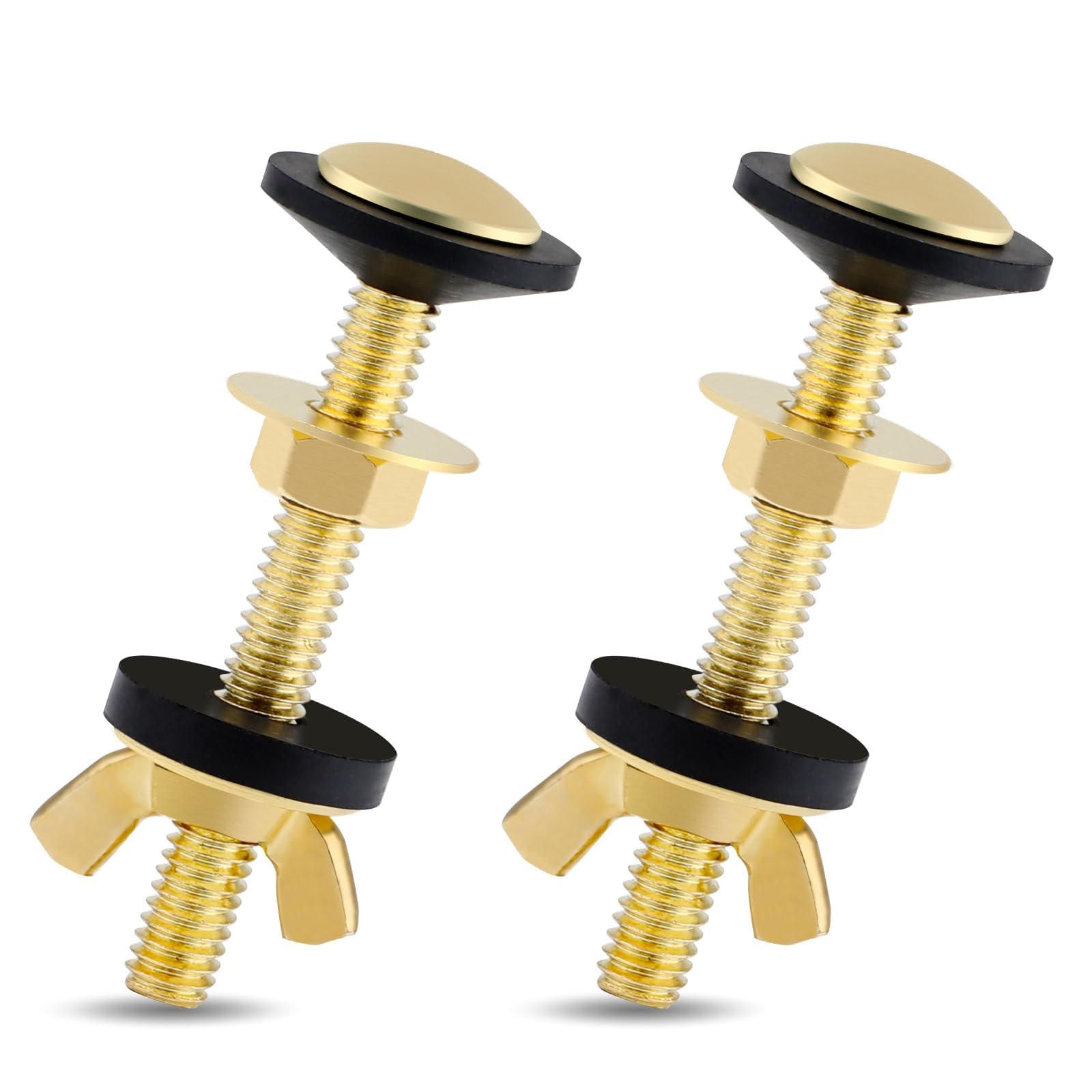 Nexlynk 2 Pcs 8mm Toilet Cistern Bolts 75mm Gold Stainless Steel Toilet Tank Bolts Kit, Close Coupled Toilet Fixing Kit with Rubber Washers Gaskets Waterproof Heavy Duty Bolts