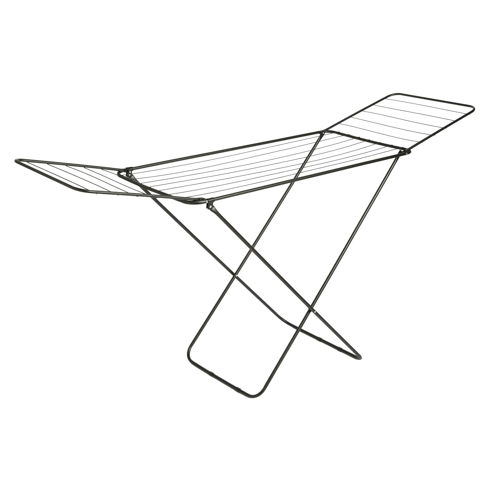 OHS Clothes Drying Rack 18m Stainless Steel, Foldable Clothes Airer Space Saving Clothes Horse with Height-Adjustable Wings Rust Resistant Free Standing Drying Rack Indoor and Outdoor Use, Black