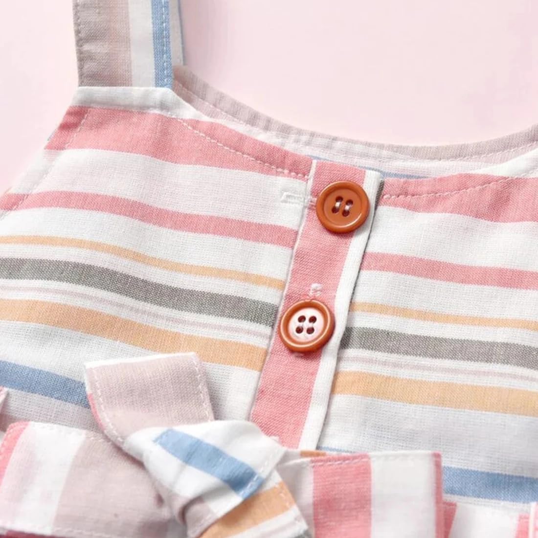 GORLYA Girls Muslin Frock | Pastel Striped Sleeveless A-Line Dress with Bow | Knee-Length Lightweight Party Outfit for Kids | Birthday, Festive & Summer Occasions 2