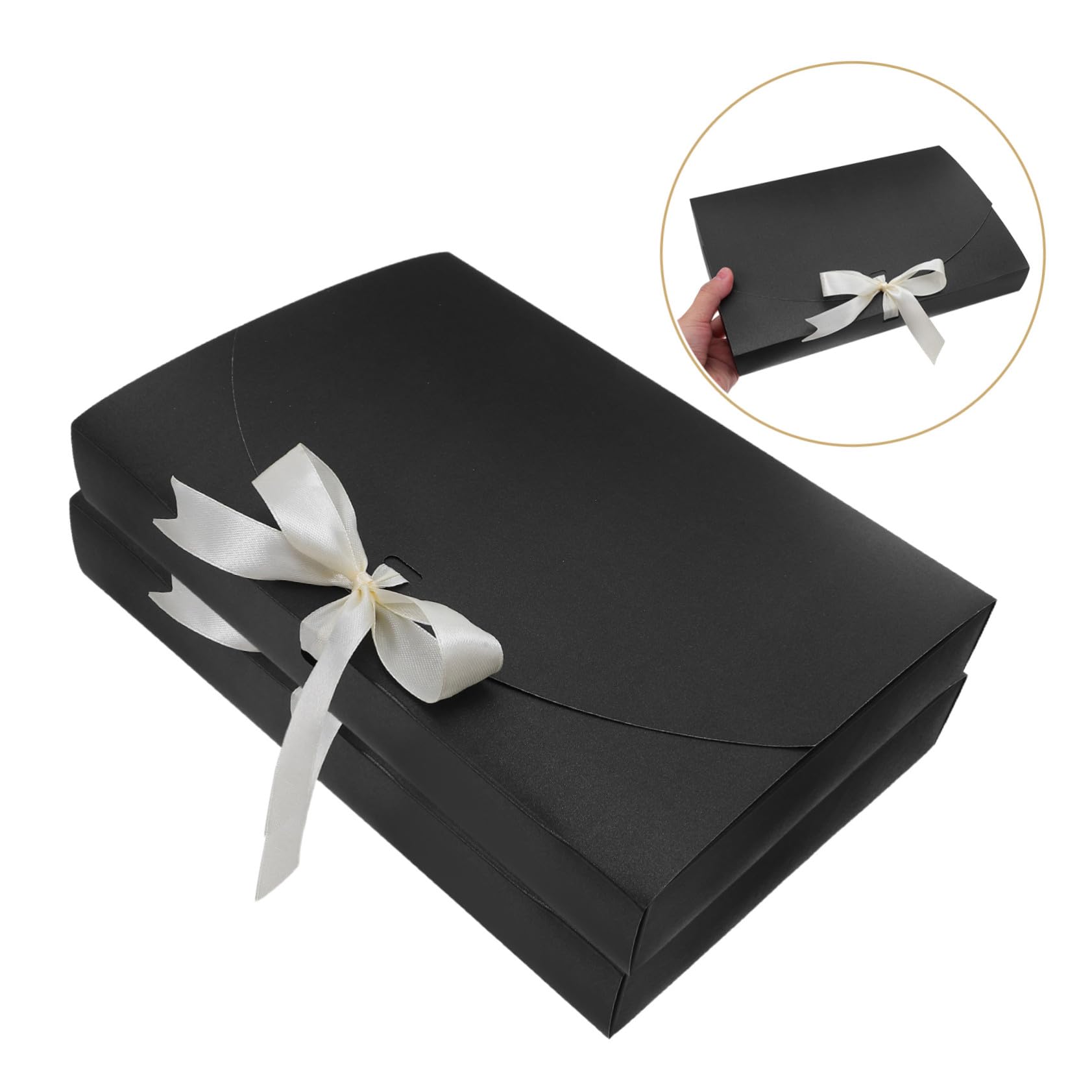 DOITOOL Scatole Regalo Rettangolari in Carta Nero con Fiocco 26x17.5x3.5 Cm – Confezione da 20pezzi per Scarfes, Intimo, Camicie, Matrimoni, Bridesmaid, Natale