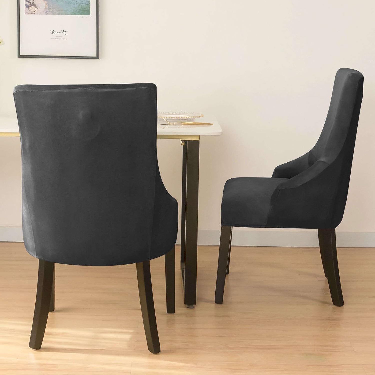 Stretch Velvet Armless Wingback Chair Slipcover Soft and Washable Dining Room Banquet Cover Black Set of 6