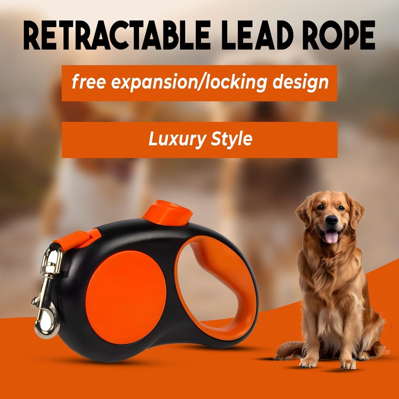 Heavy Duty Retractable Dog Leash 5M for Large Dogs up to 150kg – Strong & Durable Tape Lead, Tangle-Free with One-Hand Brake & Lock – Safe Pet Walking Leash Orange/Black