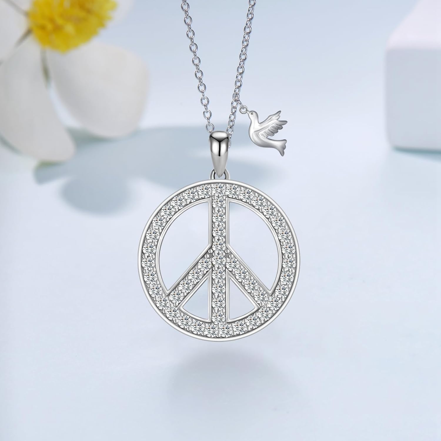 Peace Sign Necklace 925 Sterling Silver Peace Necklace Hippie Peace Sign Jewelry Gifts for Women - Image 2