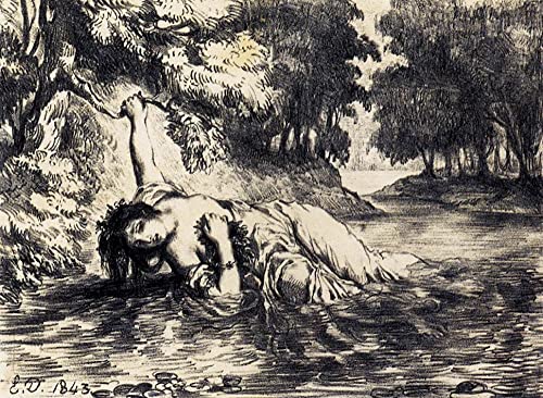 Affiche toile La mort d'Ophélie Delacroix 58x90cm sans cadre pour décoration murale
