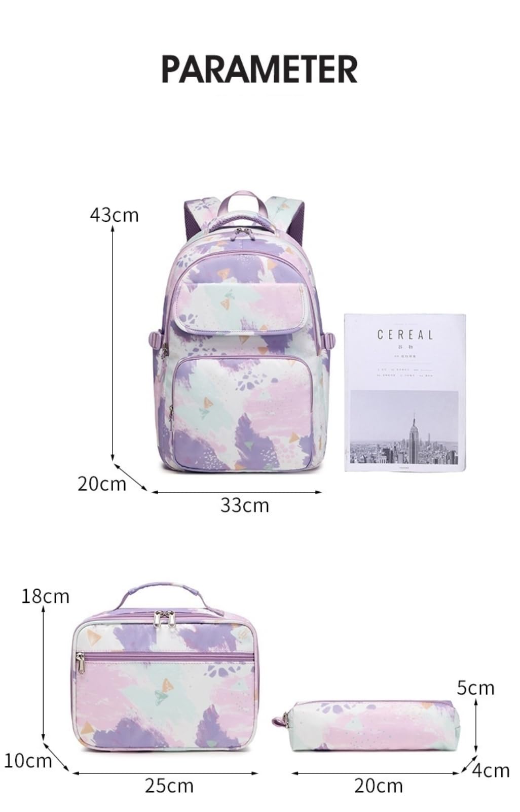 Zaino da Viaggio Blu Bianco Graffiti Art 3-in-1 Set Scuola Resistente all'Acqua con Borsa Pranzo E Custodia A Matita per Gli Studenti