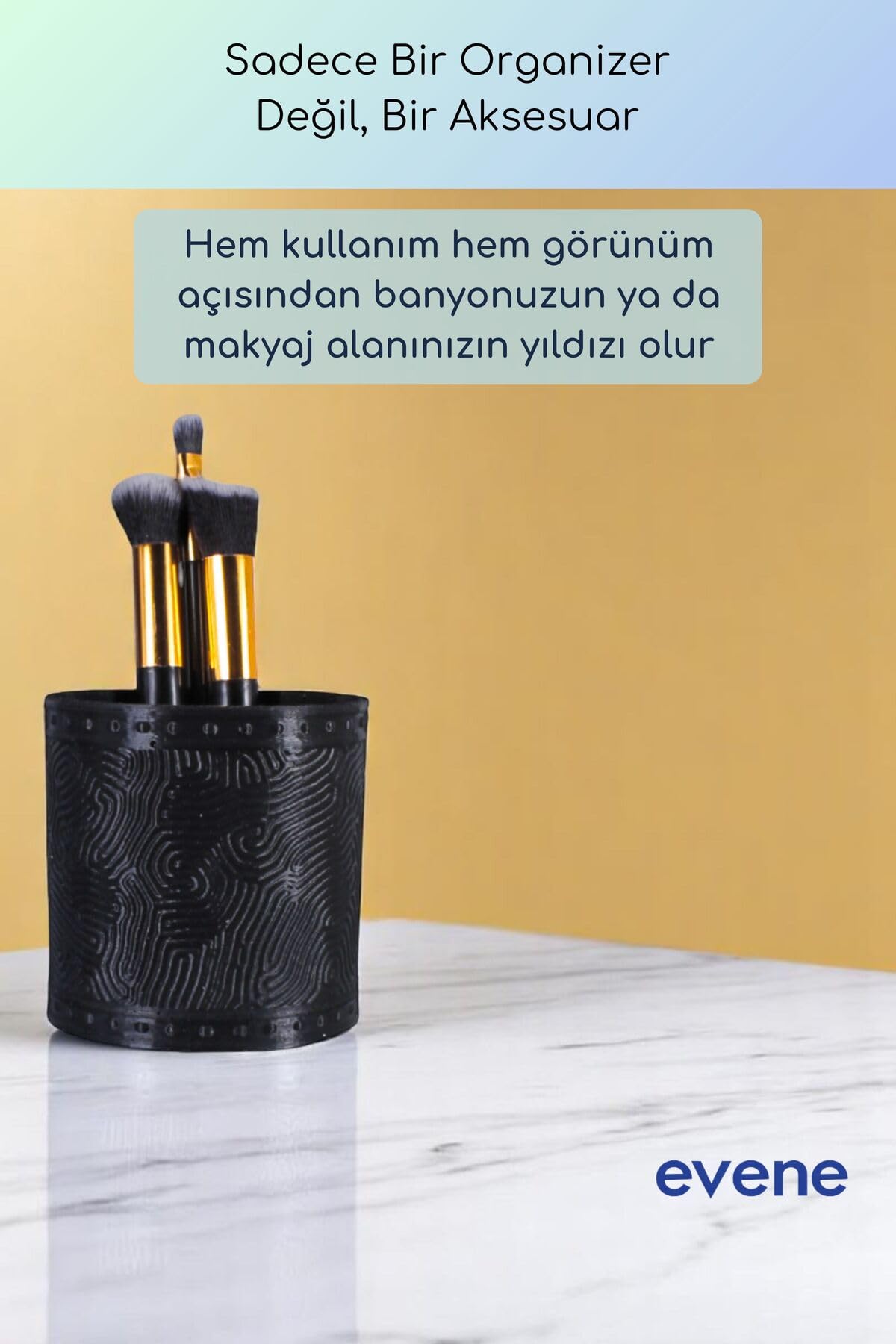 Evene Makyaj Organizeri Makyaj Fırçalığı Makyaj Organizer Düzenleyici Siyah Renk Model 82, ev.makyajorganizeri.m82