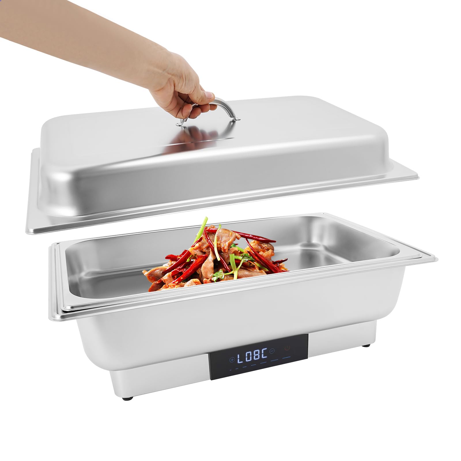 Chafing Dish - Riscaldatore elettrico in acciaio inox 9 l, temperatura regolabile 35-90 °C, 600 W, serbatoio di calore professionale, per buffet catering party