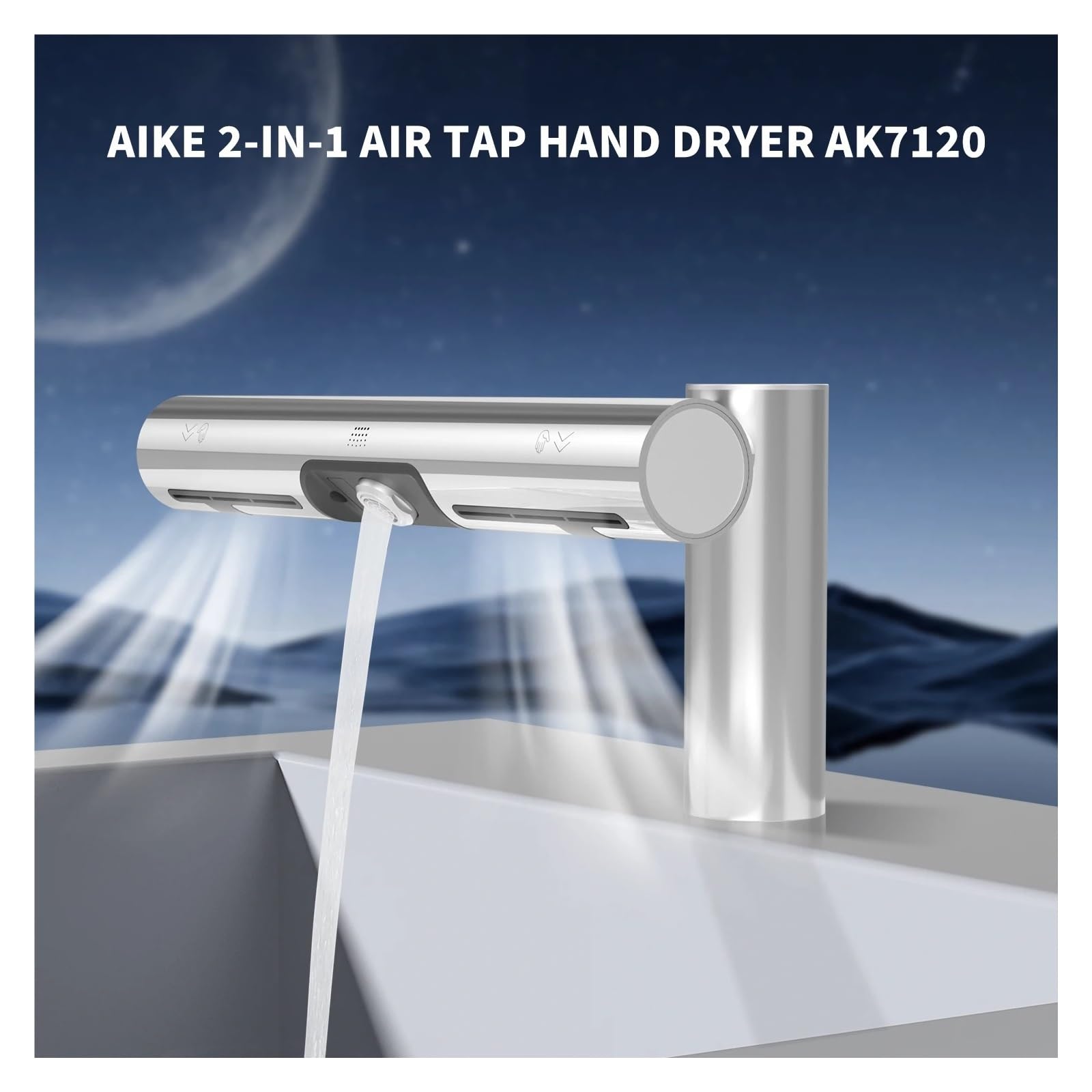 Asciugamani Elettrico, Asciugamani da Bagno Design 2 in 1, lavamani e asciugatrice Automatiche, rubinetti del Bagno Rubinetto 'Aria Potente asciuga Mani(Brushed)