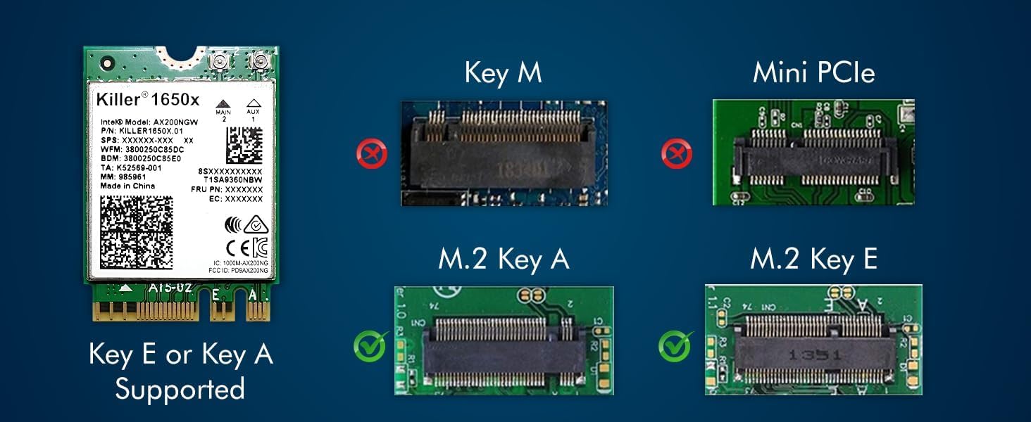 AX1650x Killer Series WiFi 6 Upgrade | Gaming WiFi Adapter | M.2 WiFi Card for PC | 2.4 Gbps WiFi for PC | Supports Bluetooth 5.2 & Intel, AMD, Windows 10+, Linux (AX1650x)