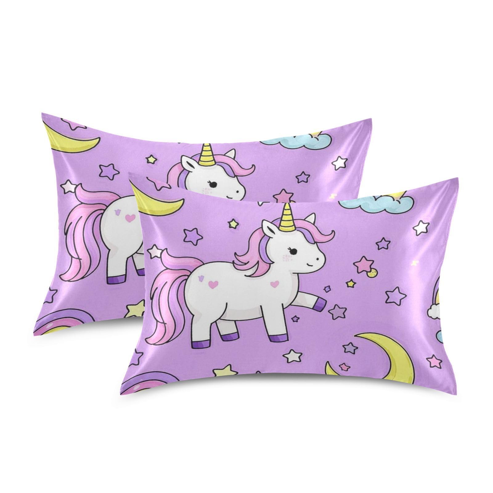 Customizable Cute Cartoon Unicorns Star Purple Peach Euro sham Pillow Covers Little Girls Pillow Cases Cotton Pillowcase Envelope Style Pillow Cases Queen Pillow Cases 20x30 inches