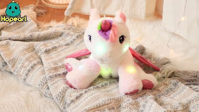 Hopearl LED Musical Stuffed Unicorn Colorful Lighting Up Singing Plush Toy