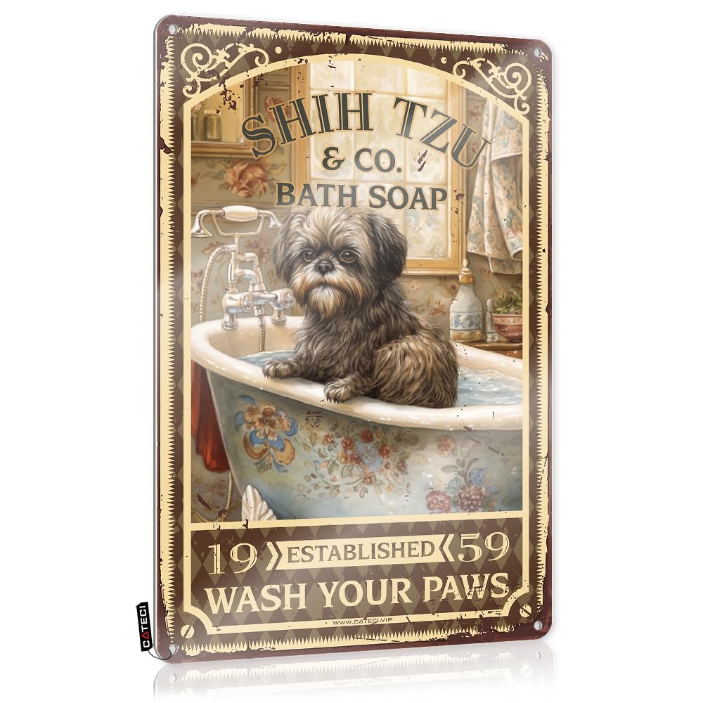 MWFKKADDB Funny Man Cave Signs Shih Tzu Bath Soap Wash Your Paws Tin Sign Metal Garden Decorhippie Home Decorfunny Bathroom Signsdesk Accessories For Women Sports Bar Decor Metal Signs Funny(20X30CM)